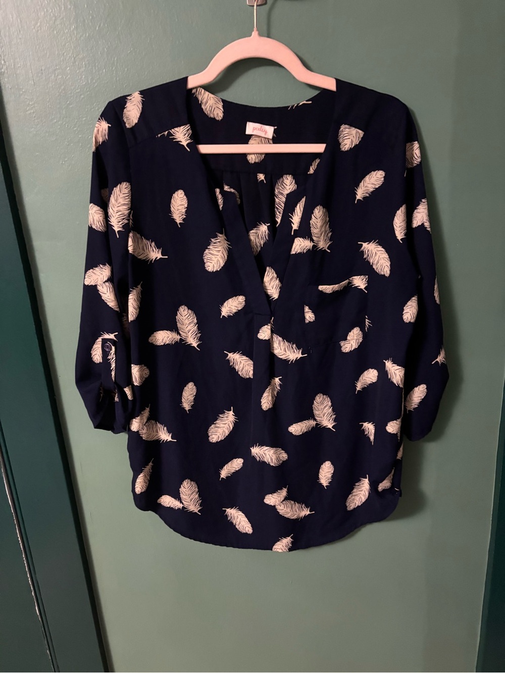 Pixley Navy Blouse with Cream Feather Motif